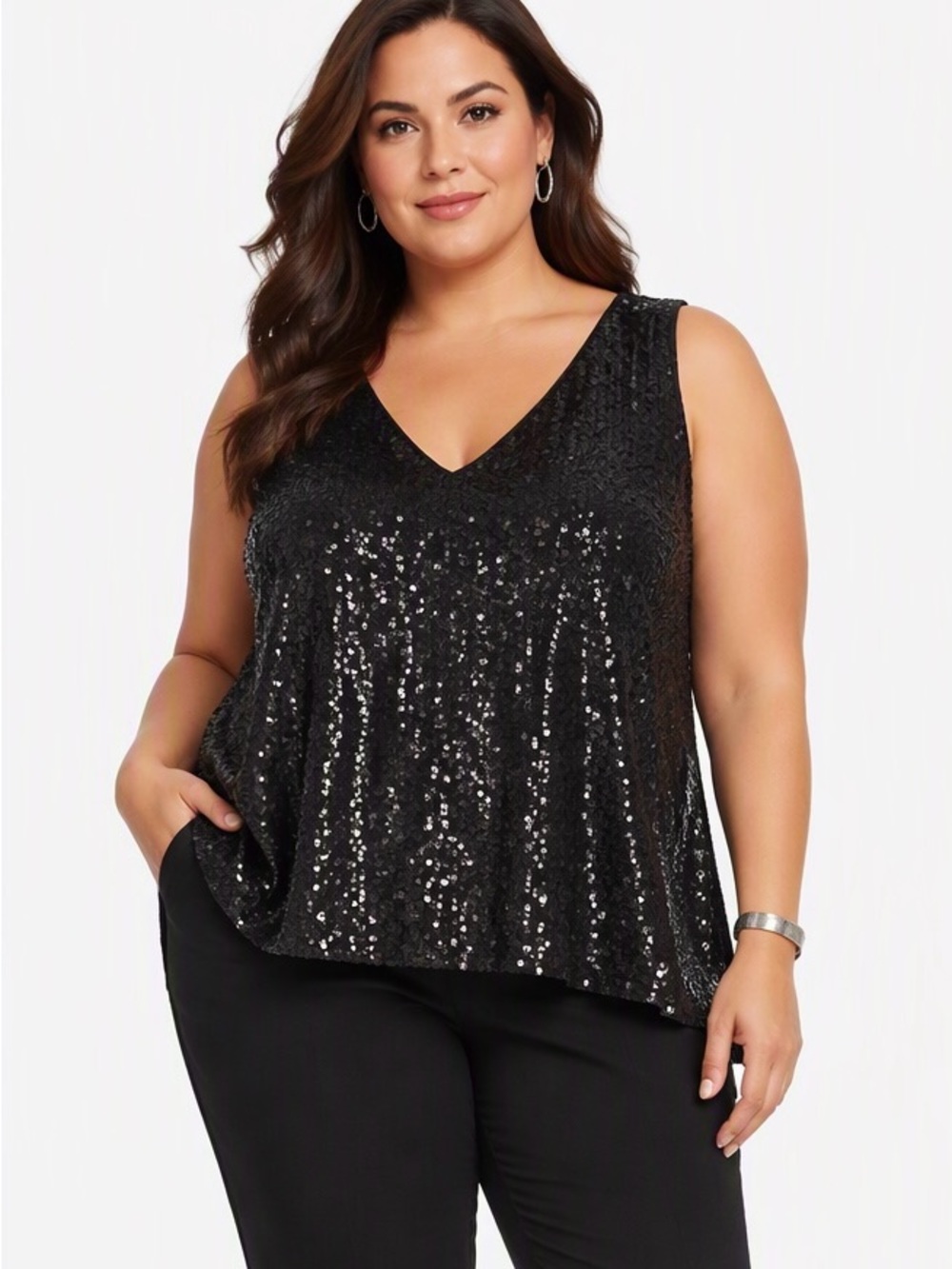 Michael Kors Sequined Georgette Tank Top Black 3X